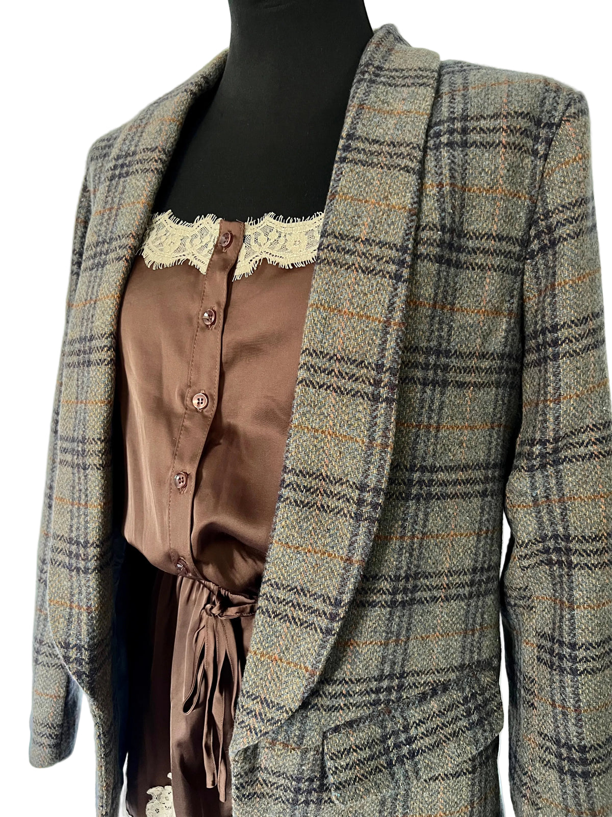 Wool Blend Plaid Blazer