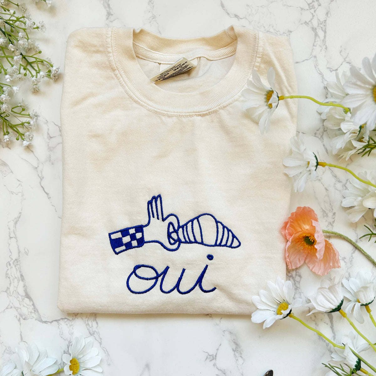 Embroidered Oui Croissant Shirt 
