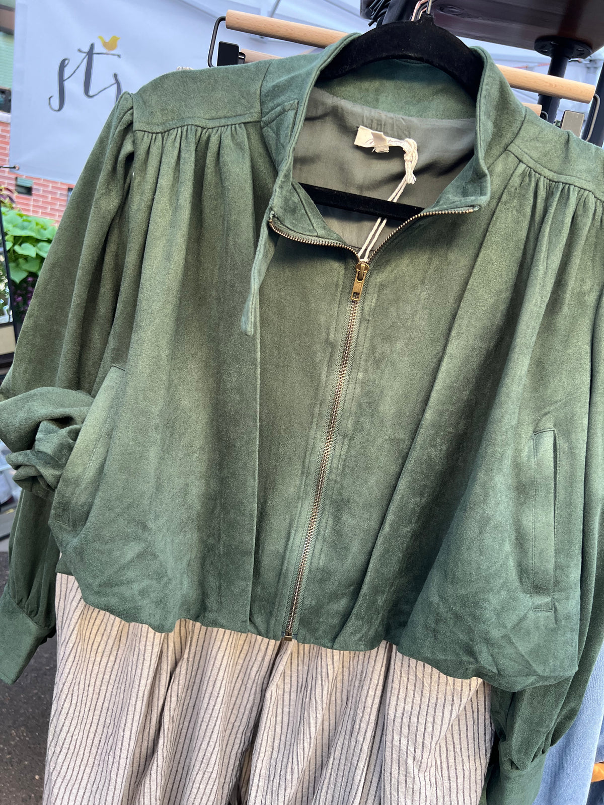 Suede Gathered Blouson Jacket