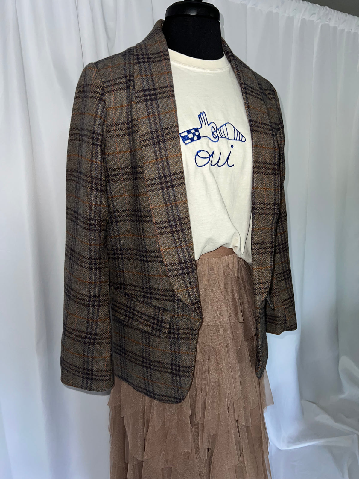 Wool Blend Plaid Blazer