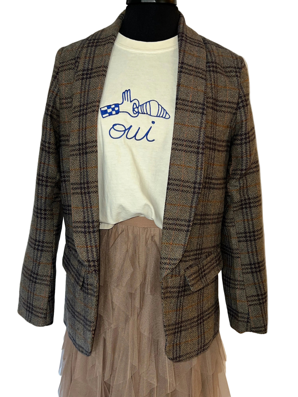 Wool Blend Plaid Blazer