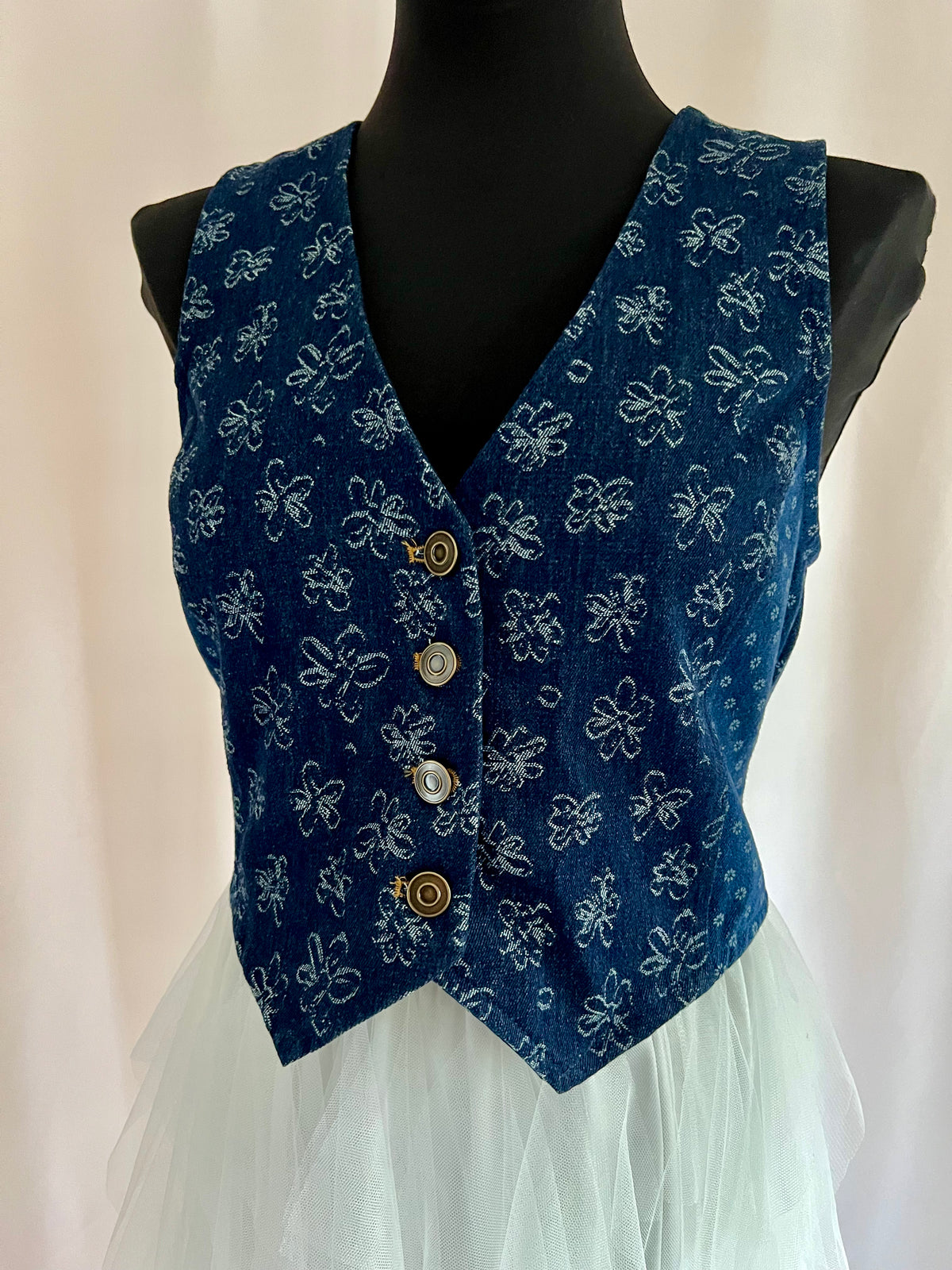 Denim Floral Vest